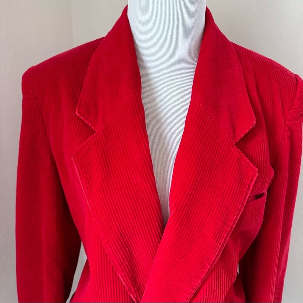 Y2K Red Corduroy Blazer Structured Jacket Front Pockets 90s Retro Office Size 14 - Picture 10 of 10